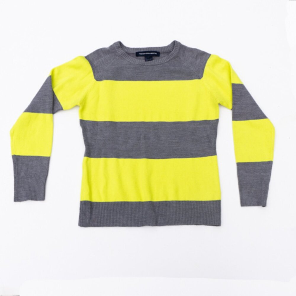French Connection Preppy Striped Sweater Green Gray L Colorblock